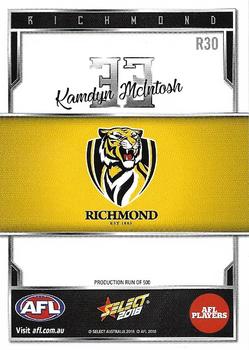 2018 Select AFL Club Team Sets - Richmond Tigers #R30 Kamdyn McIntosh Back
